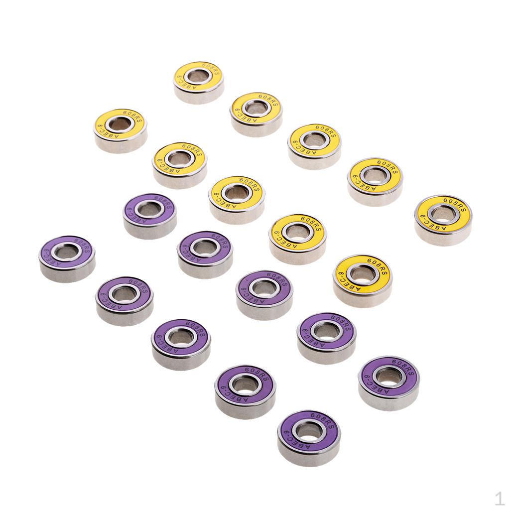 

20x Quad Indoor Roller Skate Wheels Yellow+Purple