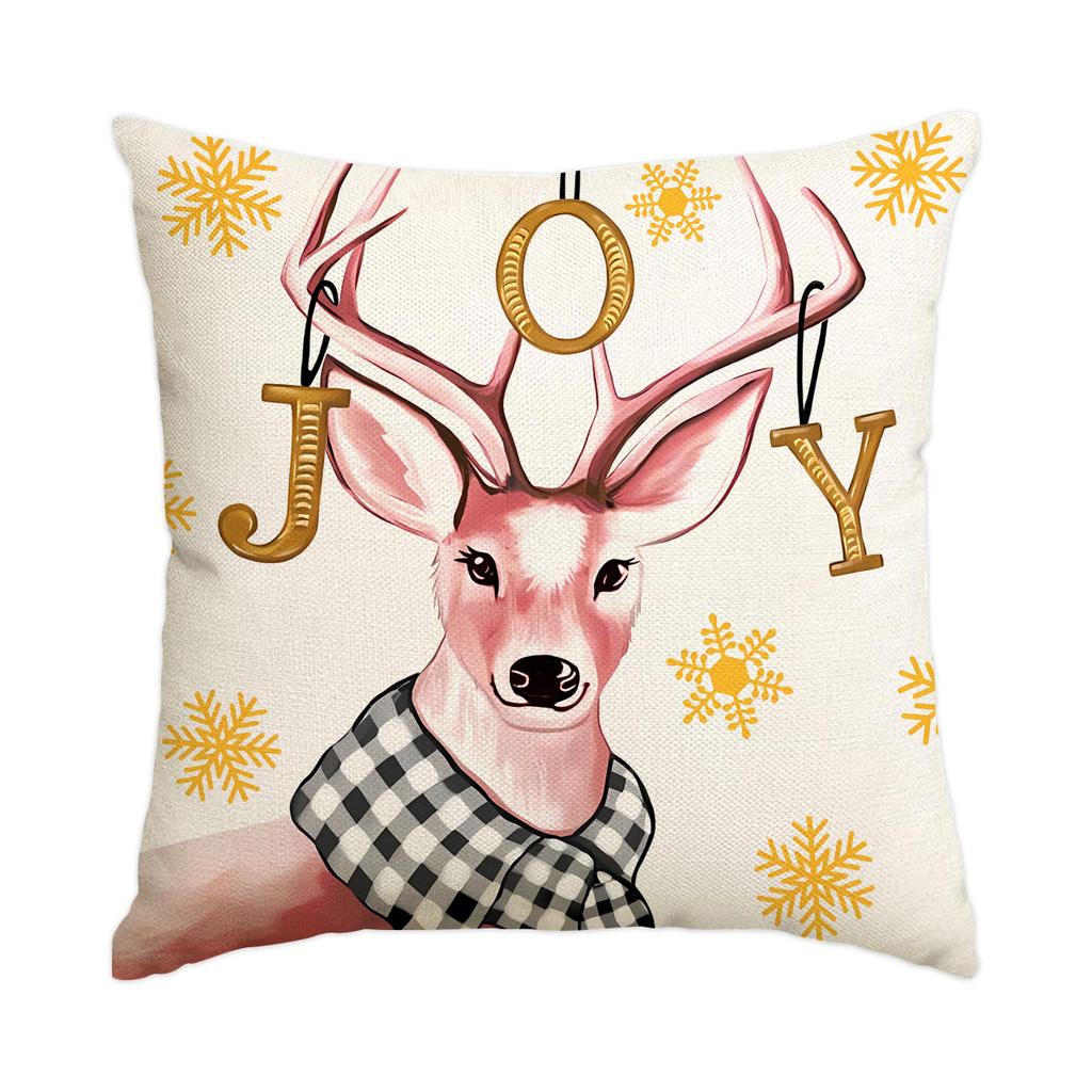 1 \ 4pcs gray Christmas snowman, Christmas reindeer print pillow cover, home sofa decoration cushion cover (without pillow core)