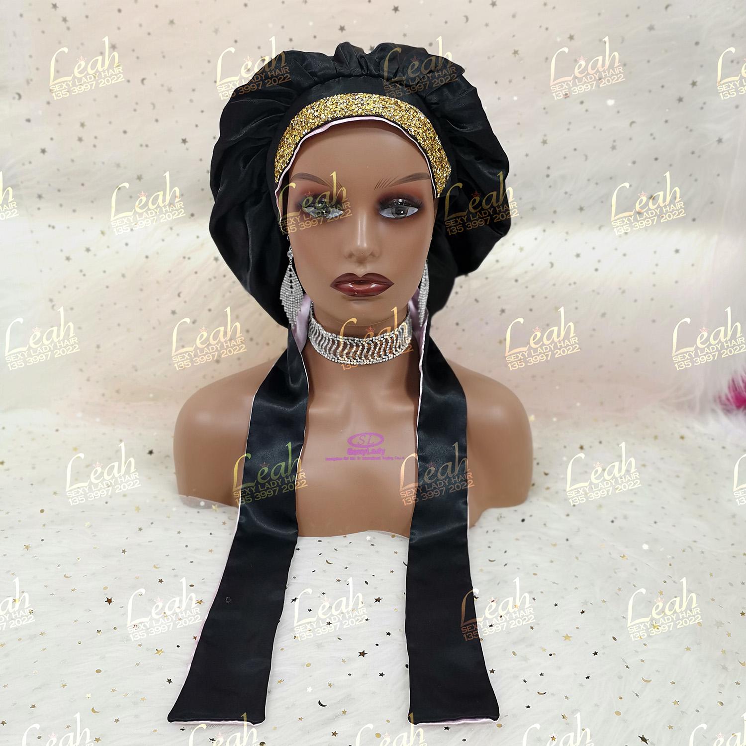 High Quality Bling Rhinestone Diamond Satin Sleep Cap Luxury Glitter Designer Bonnets Women