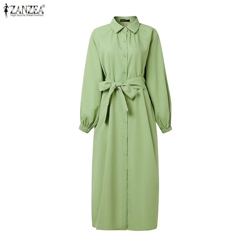 ZANZEA Damski casualowy płaszcz trenczowy z cienkiego materiału z luźnym krojem i długim rękawem, z kołnierzykiem wykładanym