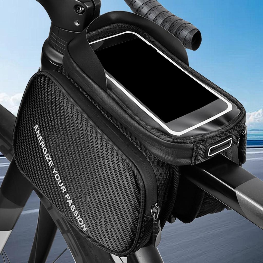 Bicycle Frame Top Tube Bag Waterproof Touchscreen Phone Holder Mountain Bike Bag for Road Mountain City Cycling Electric