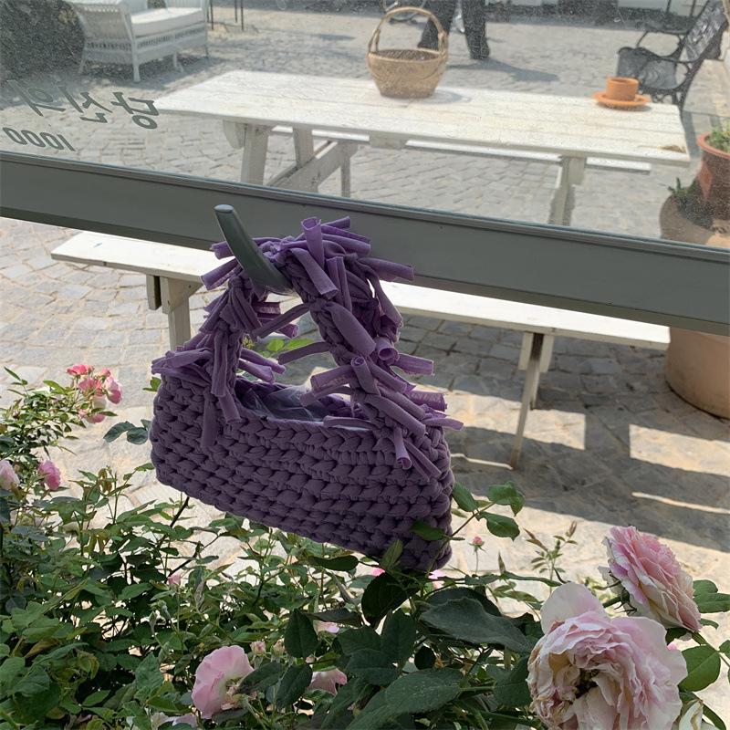 

Yogodlns модная однотонная женская вязаная маленькая сумка тканая роскошная дизайнерская сумка на плечо с кисточками на запястье 21x12cm светло-фиолетовый