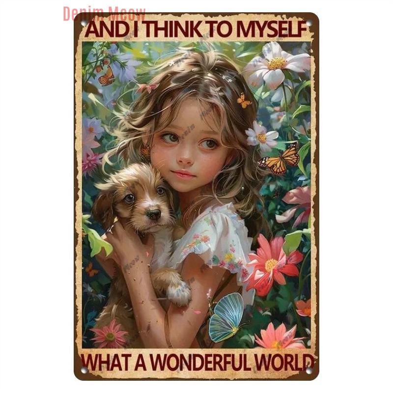 Vintage Merry Christmas Metal Tin Sign, Retro What A Wonderful World Girl, Wall Poster Jingling Bell, Home Decoration, WY297