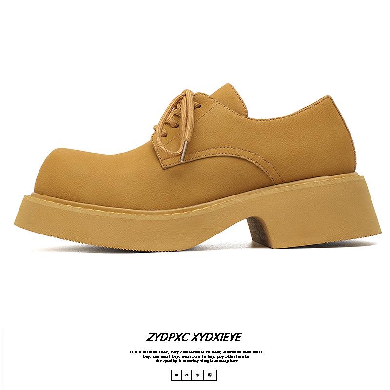 Derby Shoes Men's Spring and Summer 2024 New Mickey Big Head Shoes Low Top Big Yellow Boots Round Head Fashion Leather Shoes 9522-E