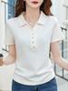 2025 Summer Women's Polo Neck Short Sleeve Korean Style Casual Solid Color Top