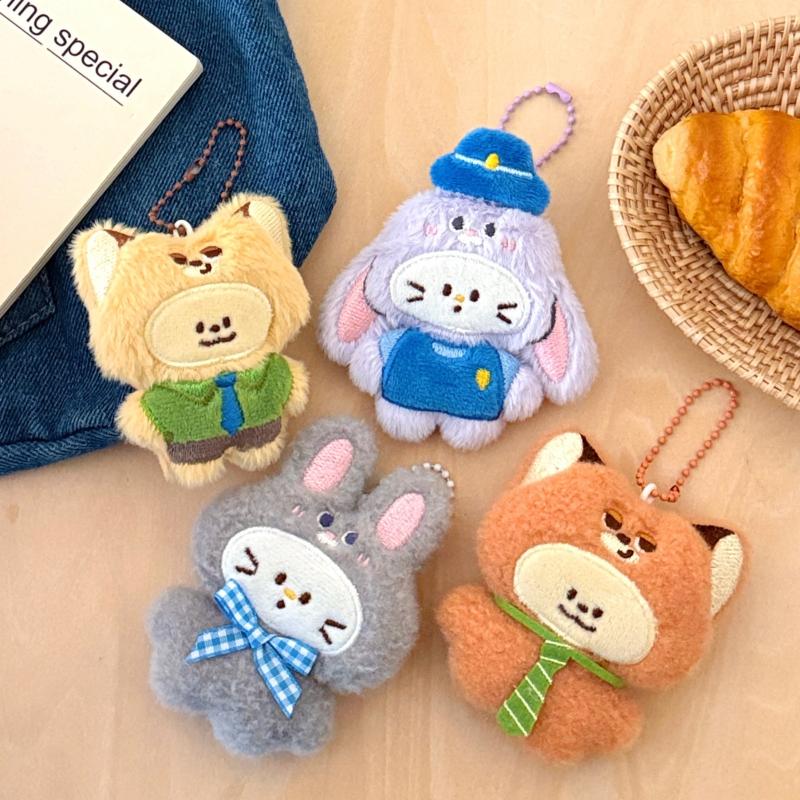Cute Cartoon Small Animal Plush Keychain Kawaii Fox Rabbit Stuffed Doll Pendant Backpack Decoration Pendant Accessories Gift