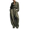 Women's Olive Green Long Sleeve Wide Leg 2 Pcs Set