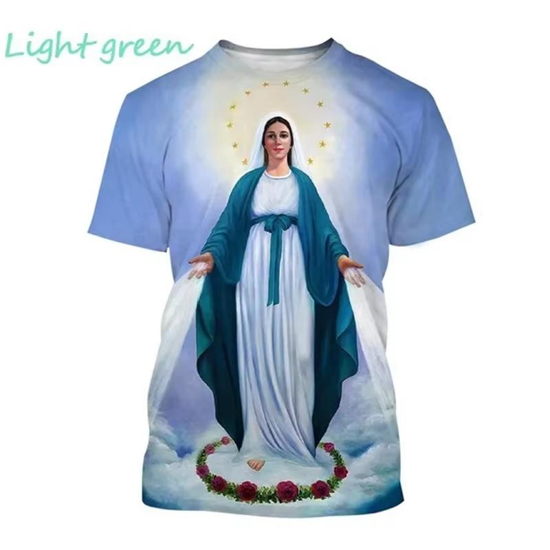 T-shirt Imprimé 3D Vierge Marie Déesse de la Miséricorde de Pâques Chrétien Béni Jésus Dieu T-shirt Style Féminin Vêtements Hauts à Manches Courtes T-shirt