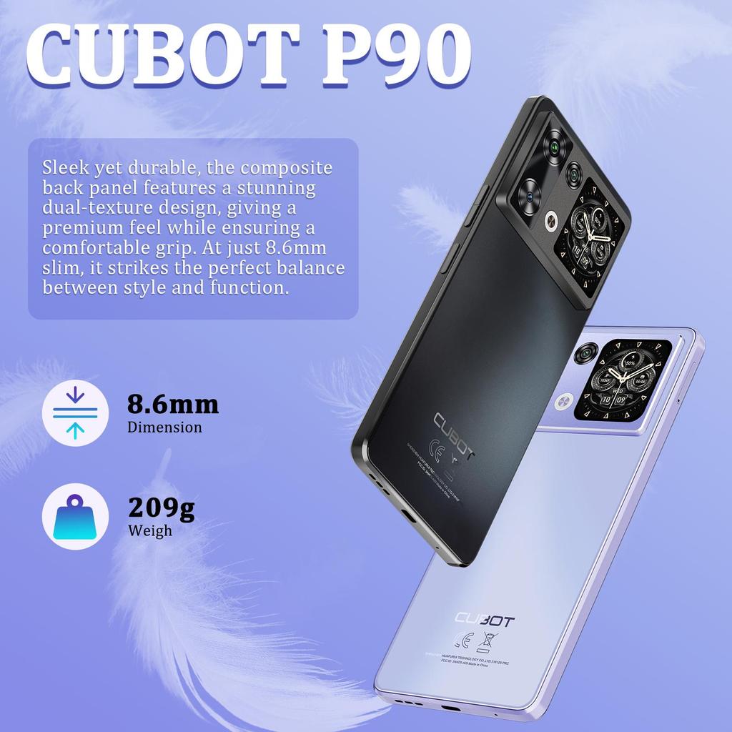 CUBOT P90 Smartphone Android 15, 24GB RAM+256GB ROM, 6.88" HD+ 120Hz Display, 1.72" Rear Touch Screen, 64MP+16MP, 5100mAh, NFC/Face ID/Fingerprint