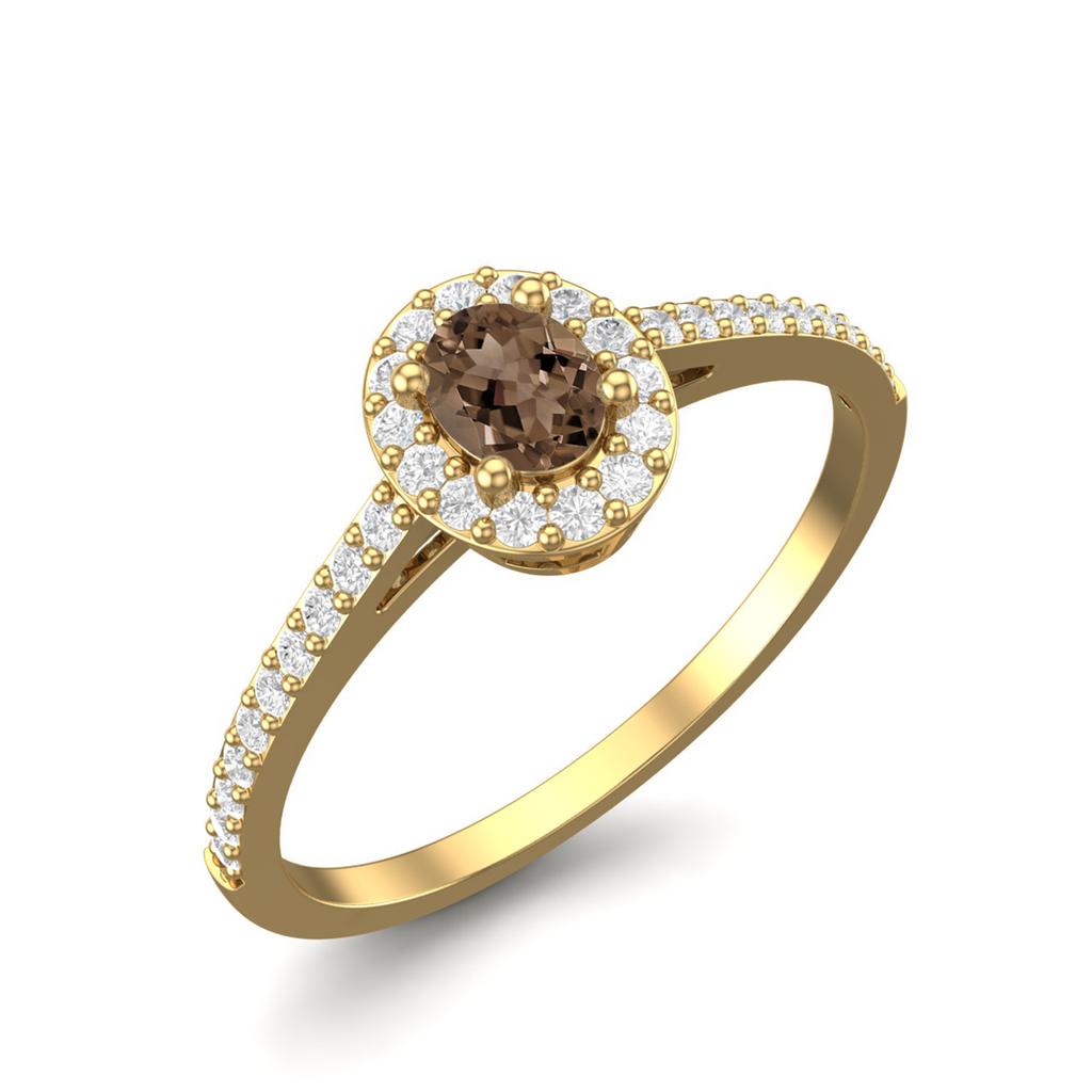 925 Sterling Silver Gold Vermeil 0.50 Ctw Oval Smoky Quartz Solitaire Accents Women Wedding Ring