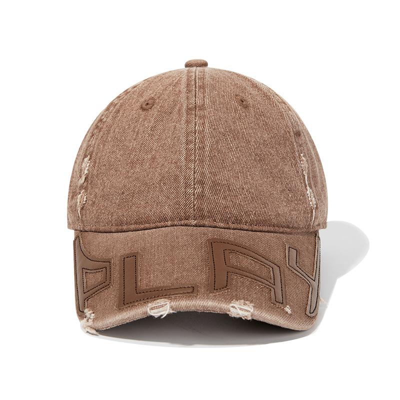 

Випрані та старі, пошкоджені джинсові бейсболки, чоловічі та жіночі ніші вуличних модних брендів, демонструють обличчя, маленькі софттопи, кепки-гостроверхі, оптом. adjustable темно-коричневого кольору