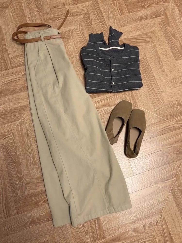 2026 Spring Khaki Wide-Leg Casual Suit Pants - Old Money Style L (Recommended for 115-125 lbs)