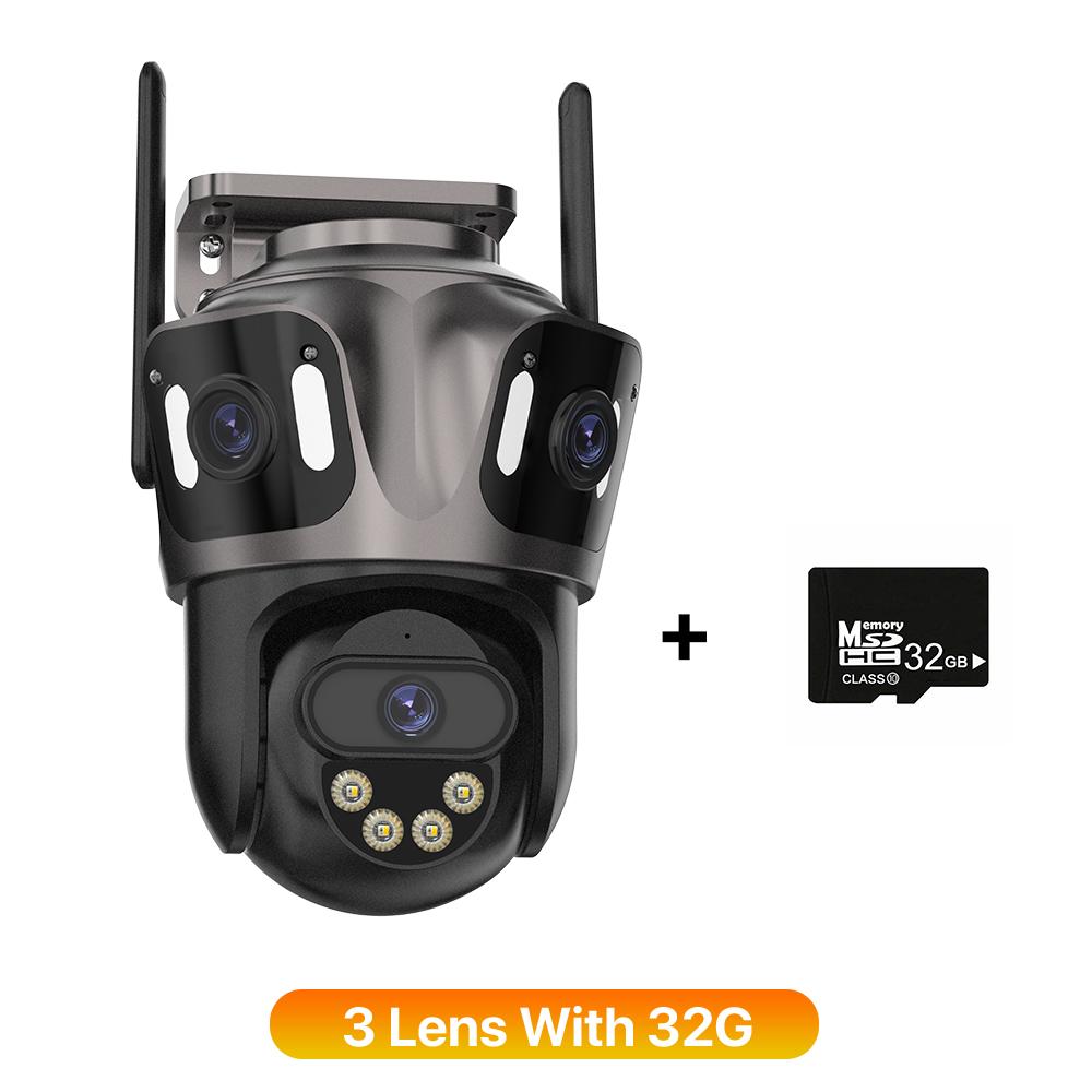 Caméra IP WIFI Trois Écrans Extérieure 4K Double Objectif PTZ Détection Humaine IA Étanche IP66 Caméra de Sécurité Vidéo CCTV iCsee