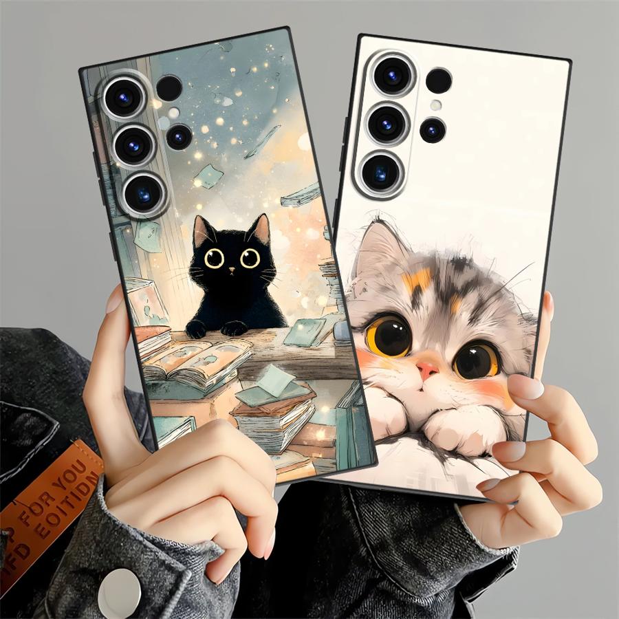 Cartoon Cat Case for Samsung Galaxy S26 Ultra S24 S25 Plus S20 Ultra S10 S9 S21 FE Note 20 8 9 10 S23 Funda Phone Cover