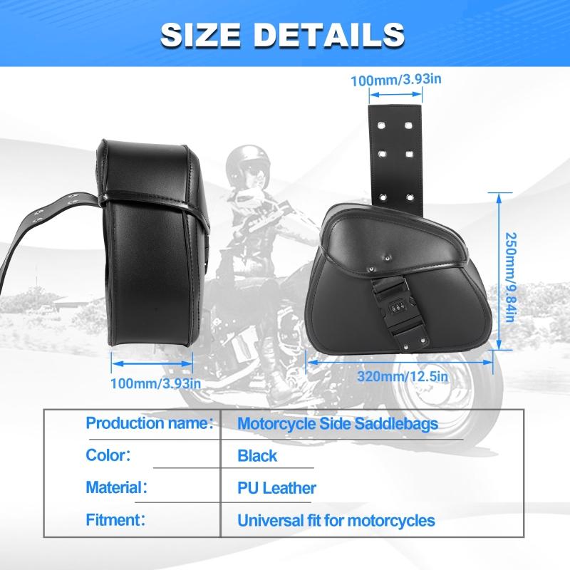 1 Pair Password Lock /Single Snap Lock Motorcycle Side Bags Motorbike Modified Riding Bag PU Leather Luggage Hanging