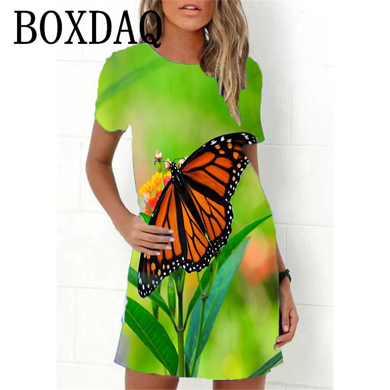 2023 Neues Sommer Damenkleid Retro Hippie 60er Vintage Flower Power Lockeres A-Linien-Kleid Lässig Übergroß Damen 3D-Druck Minikleid