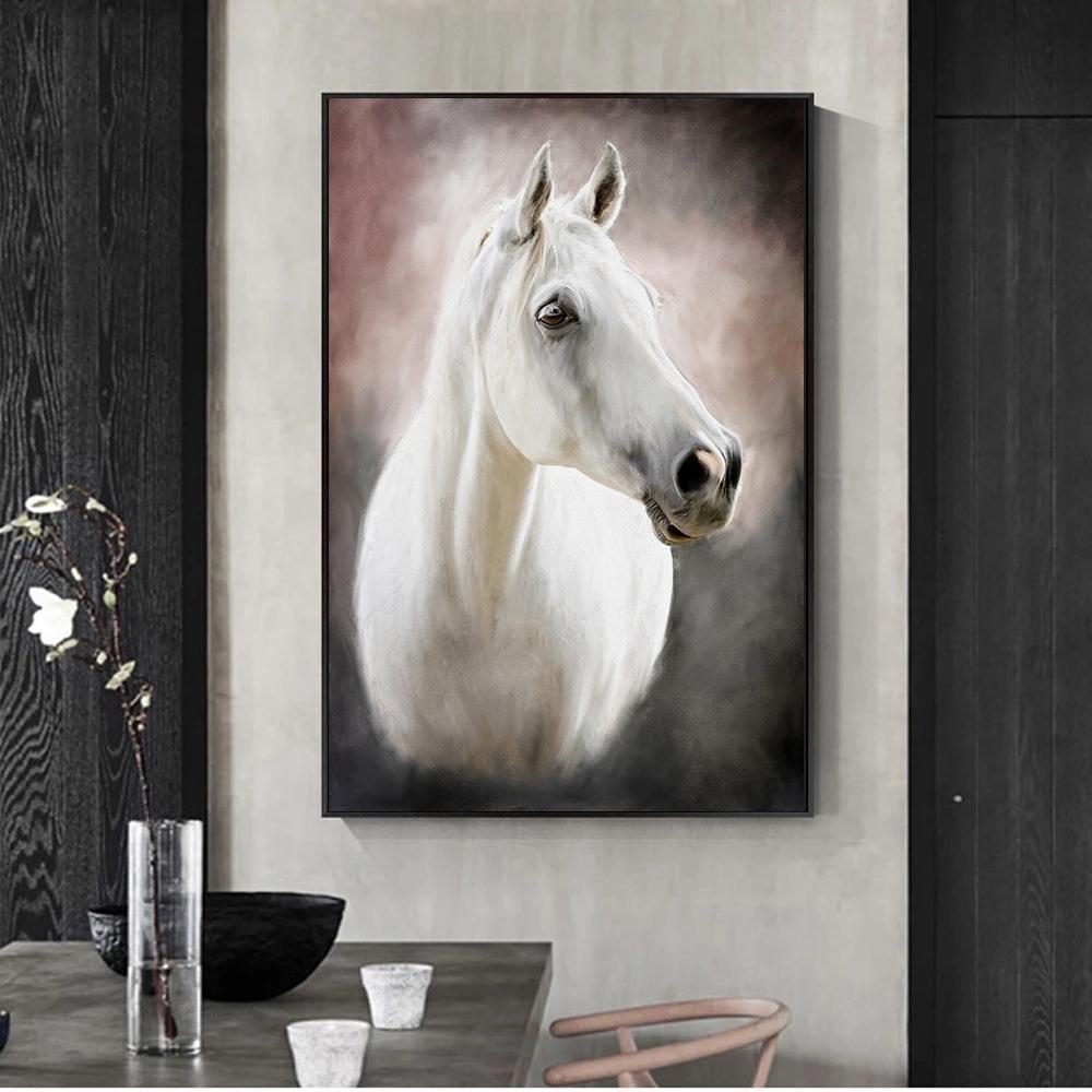 Black and White Horse Portrait Poster Print Canvas Painting Horses Running Animal Wall Art Picture for Farmhouse Room Home Decor
