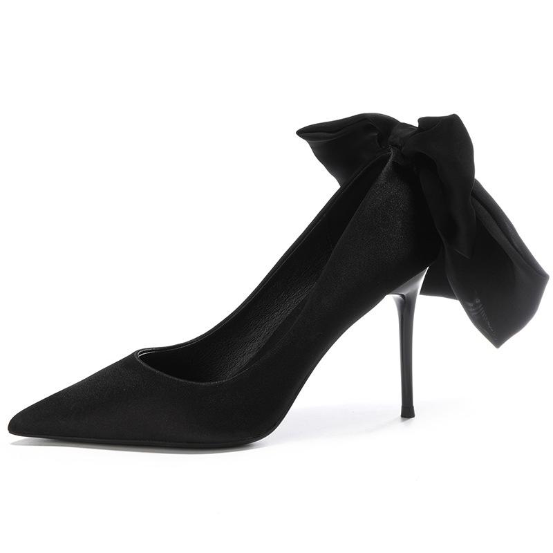 High Heels Women's 2025 Autumn and Winter New Thin Heels Pointed Black French Bow Temperament High-end Niche Single Shoes