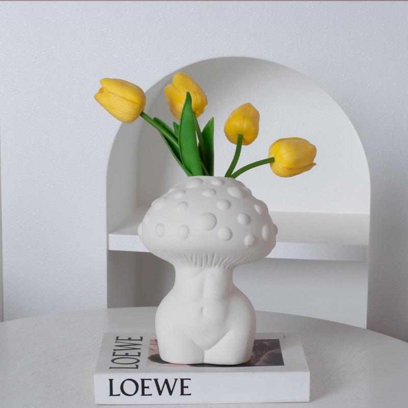 1pc Nordic Ceramic Vase Ornament with Mushroom Shaped Vase for Home Decoration Photography Props
