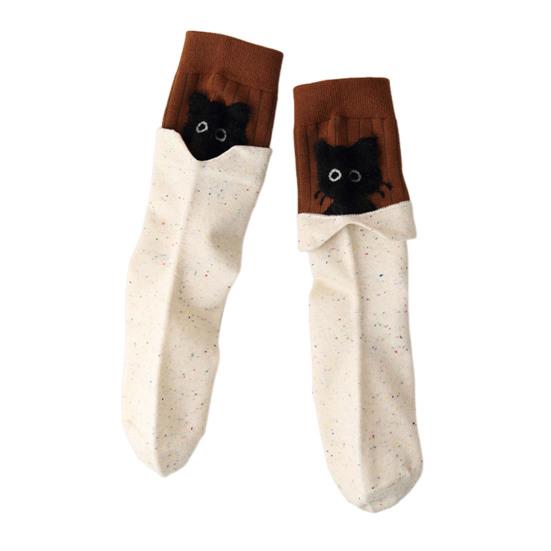 1 Pair Cartoon Cat Socks Autumn Winter Moisture Wicking Knitted Mid-calf Stretch Men Women