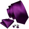 Purple Ties with Brooch Hanky Cufflink for Men Paisley Plaid Silk Necktie Jacquard Woven Wedding Set
