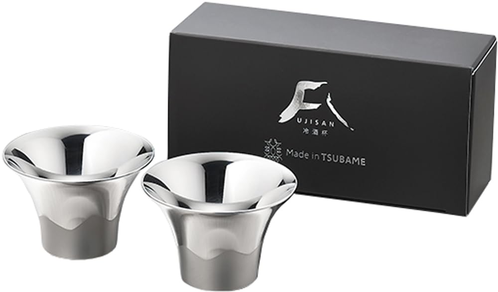 Takei Ukibutsu Seisakusho Stainless Steel Sake Cups, Mount Fuji Design, FM-101, Set of 2