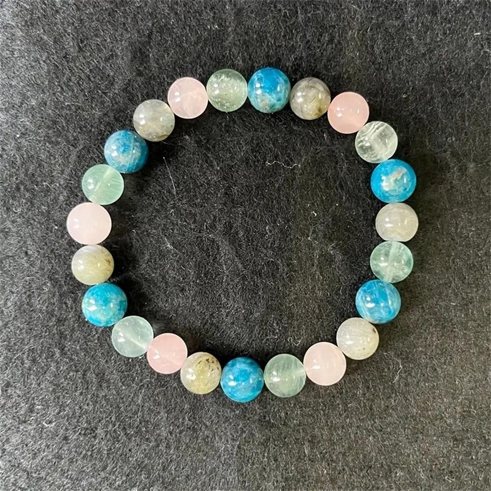 Festive Gifts Blue Apatite Rose Quartz And Green Prehnite Beaded Bracelet Fresh Fashion Jewelry For Men Women Daily Wear Simple Versatile Accessory