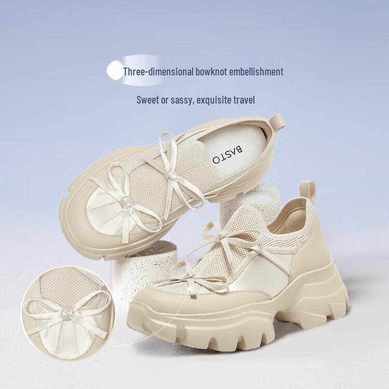 BASTO Women s Bowknot Mesh Chunky Dad Shoes 39