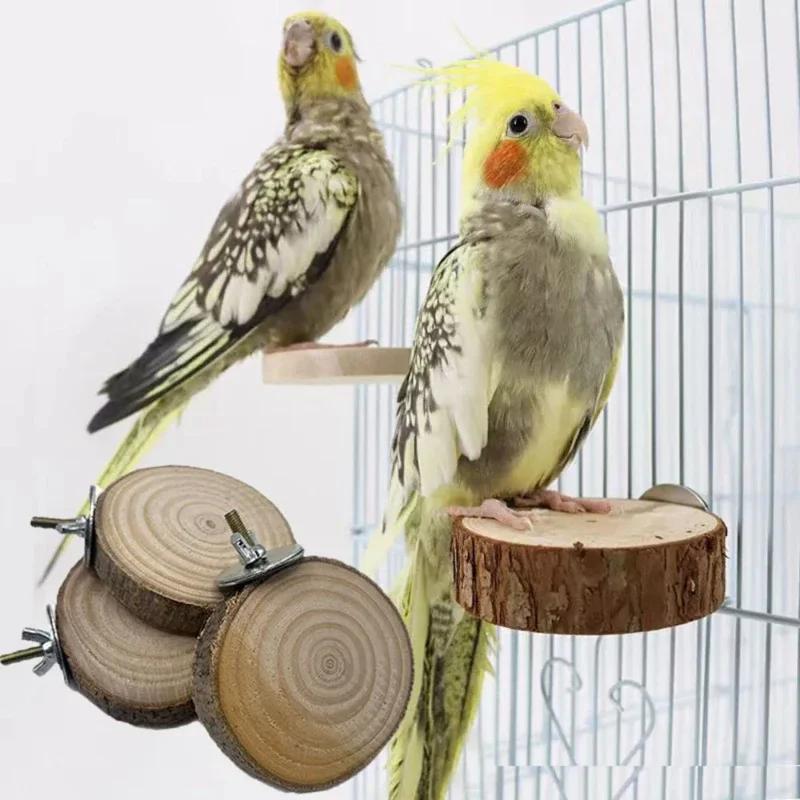 Parrot Bird Cage Platform Natural Wood Durable Round Stand for Parrot Cockatiel Hamster Multi Size Chew Toy Climbing Eco Friendl