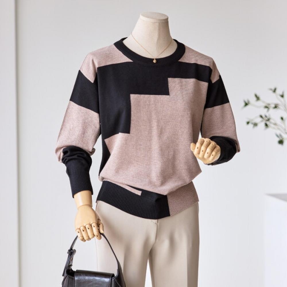 Customable Long Sleeve Knit Pattern Color Block T2502kn606a