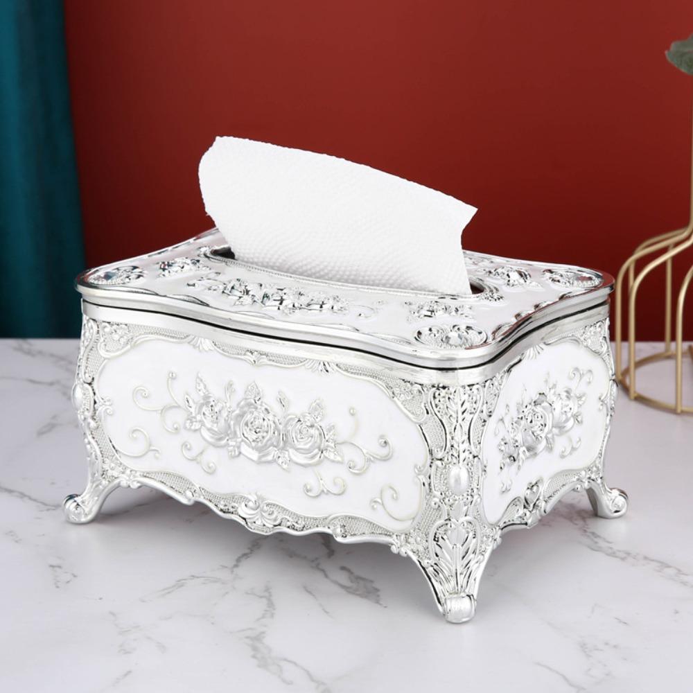 European Style Tissue Box Holder Rose Pattern Tissue Dispenser Paper Storage Box Office