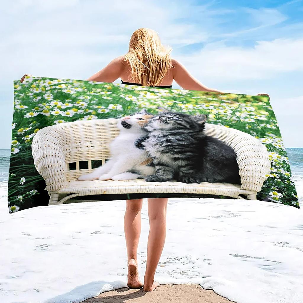 Kitten Cat Microfiber Beach Towel,Oversized Soft Absorbent Quick Dry Sand Free Thin Lightweight Beach Towel,Pool Swimming Towels