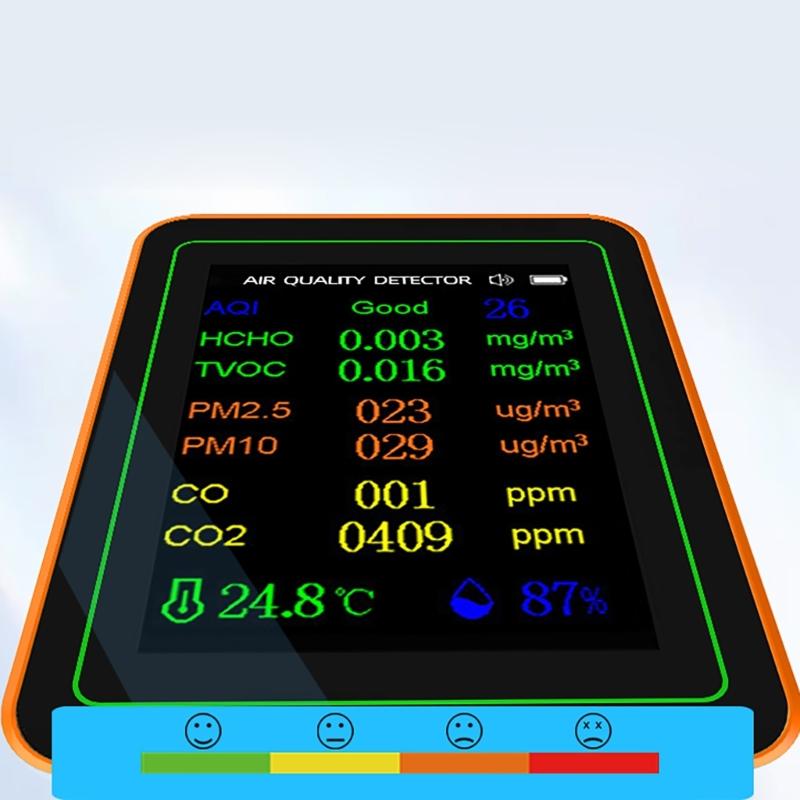 Air Quality Pollution Meter HCHO TVOC CO CO2 PM2.5 PM10 Temperature Humidity Meter with Buzzers Tester Color Display