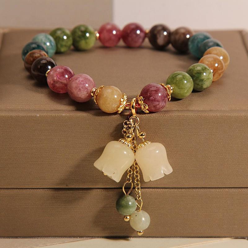 Colorful Tourmaline Peach Blossom Bracelet - Women's Niche Luxury, Ideal Birthday Gift for Girlfriends