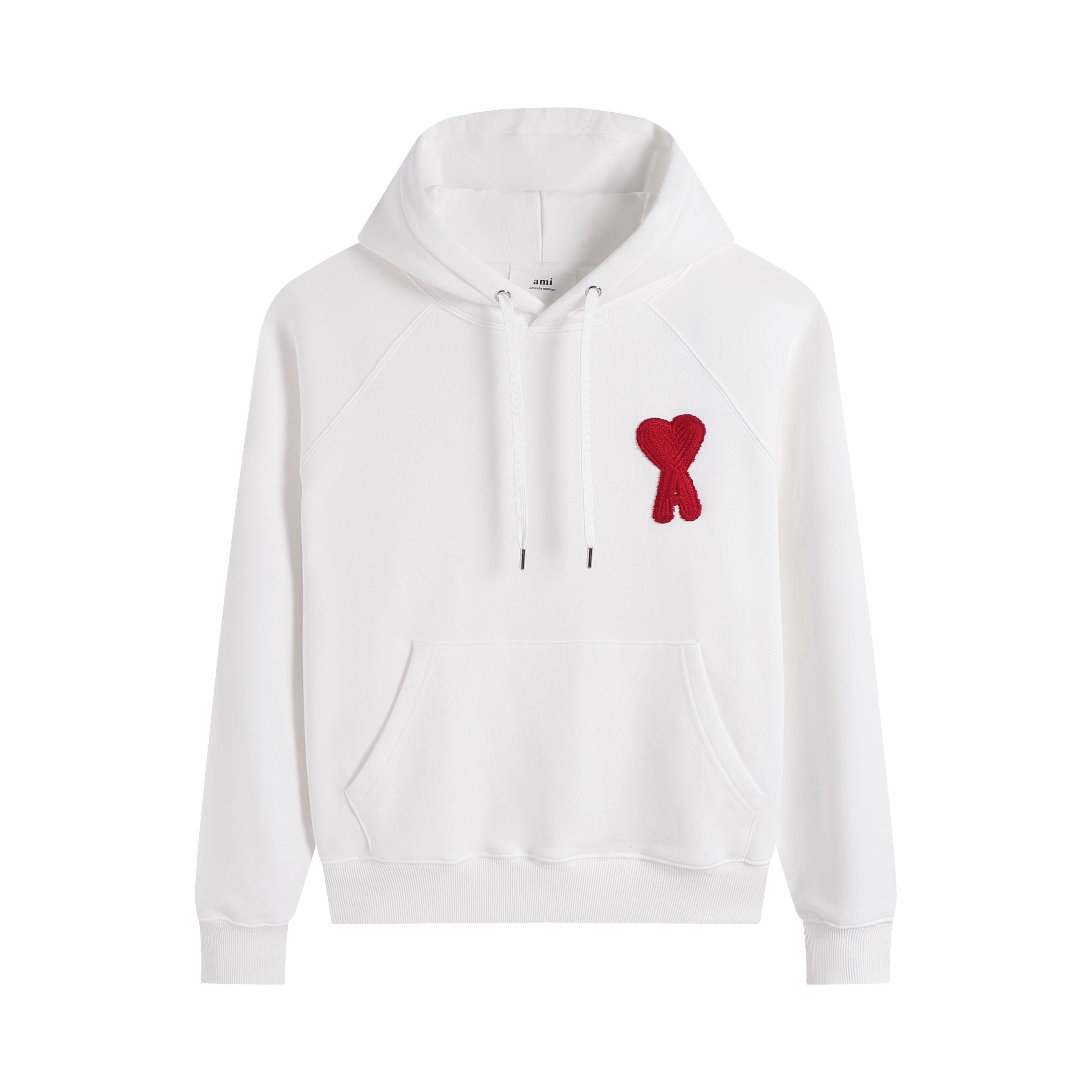 Unisex Hoodie with Red Heart & A Embroidery Casual Drawstring Pullover Sweatshirt S