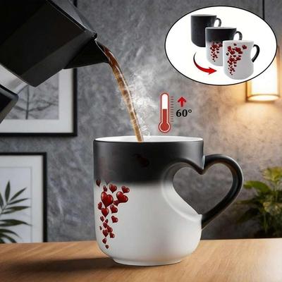 Red Hearts Pattern Color Changing Cup Ceramic Material Magic Ceramic Cup Heart-Shaped Mug  Home Use