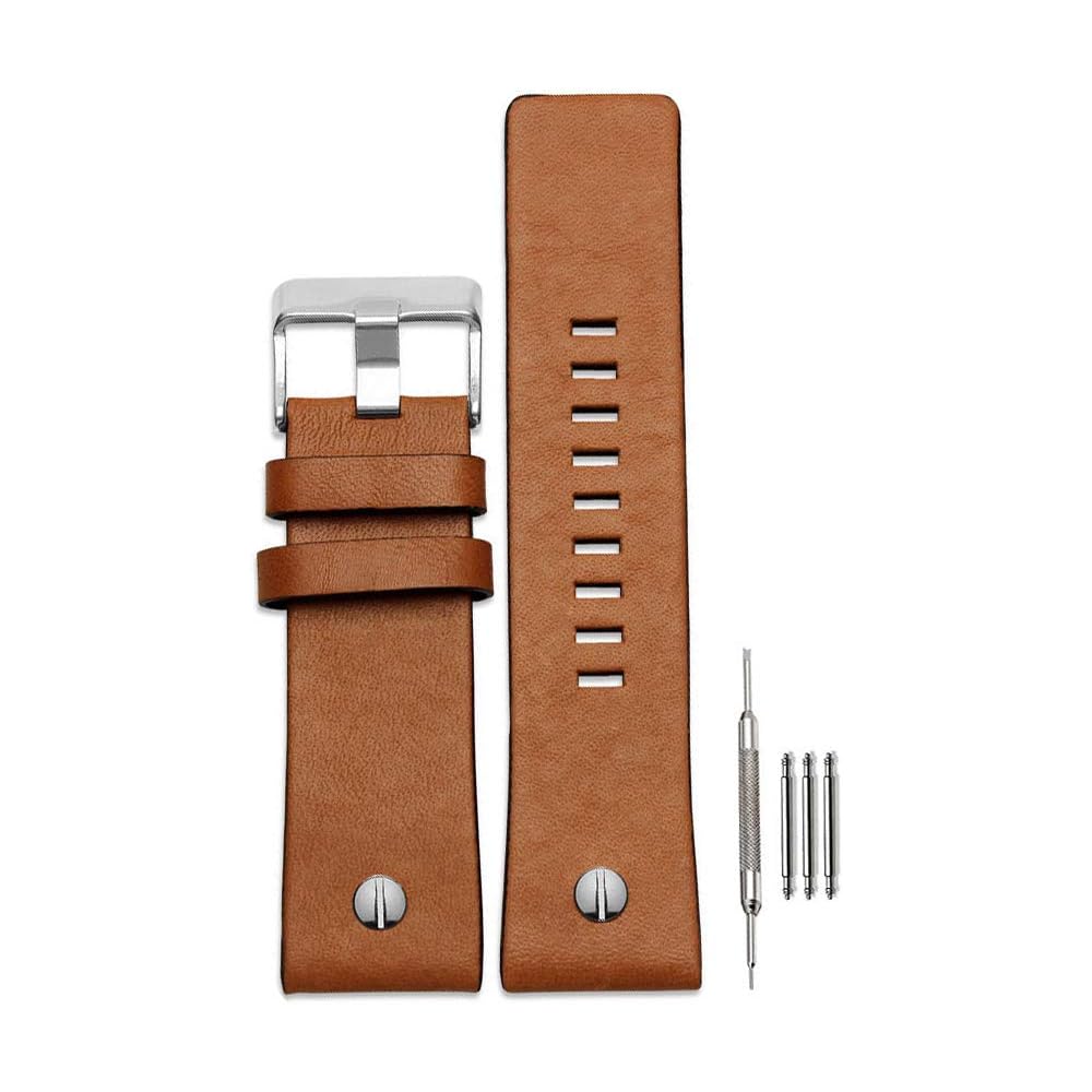 Finjin R Premium Calfskin Leather Watch Band Brown 22mm Compatible with Men s Diesel Watches