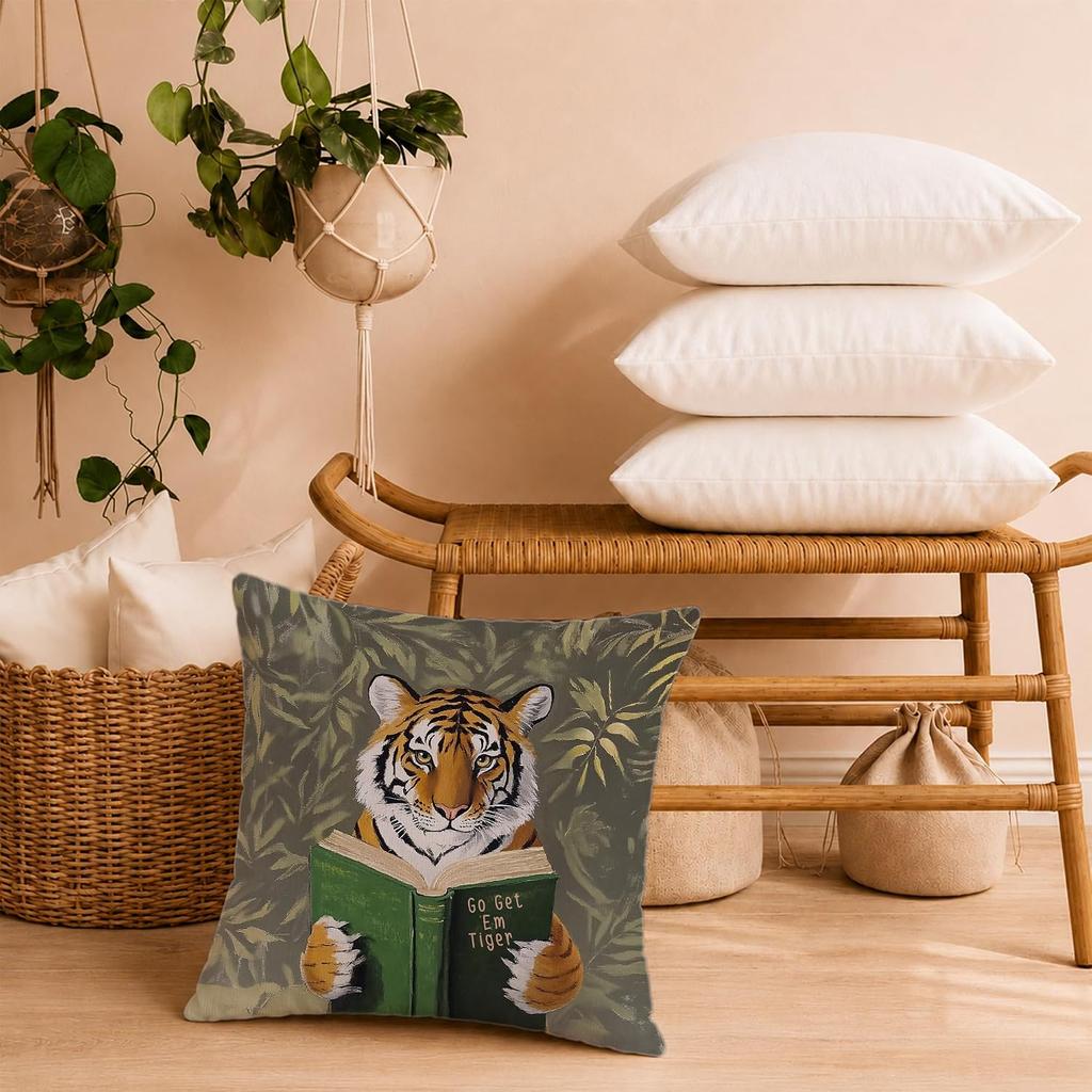 Realistic Tiger Painting Pillowcase Throw Cushion Cover Jungle Wildlife Animal Art Print Decor 45x45cm Square Throw Pillow