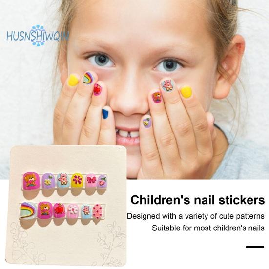 12Pcs Kids Cartoon False Nails - Cute Christmas Themed Pattern, Embossed Press On Nails, Self-adhesive Fake Nails DIY Art