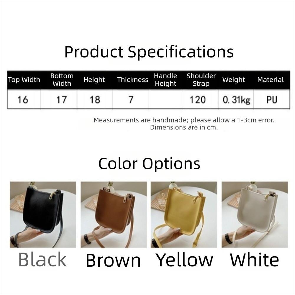 Accessory PU Leather Shoulder Bag Square Bag Zipper Crossbody Bag Versatile Lightweight Handbag Outdoor