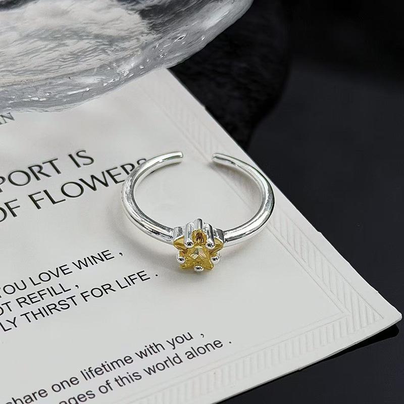 Starfall Fingertips Sweet And Cool Color Pentagram Single Zirconium Open Ring Simple Stacking Femininity Light Luxury Ring