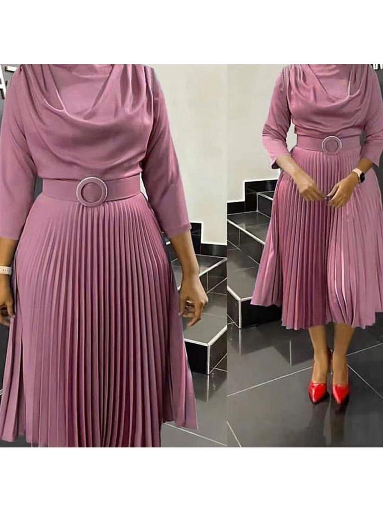 2023 Women's African Plus Size Solid Color Mid-length OL Commute Dress