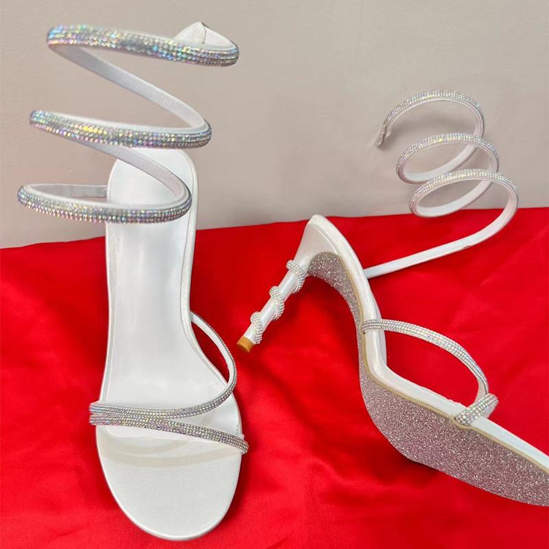 Fashion Star style Luxury Crystal Snake Coiled Women Sandals Sexy Stiletto High heels Gladiator Sandals Summer Fashion Party Prom Shoes