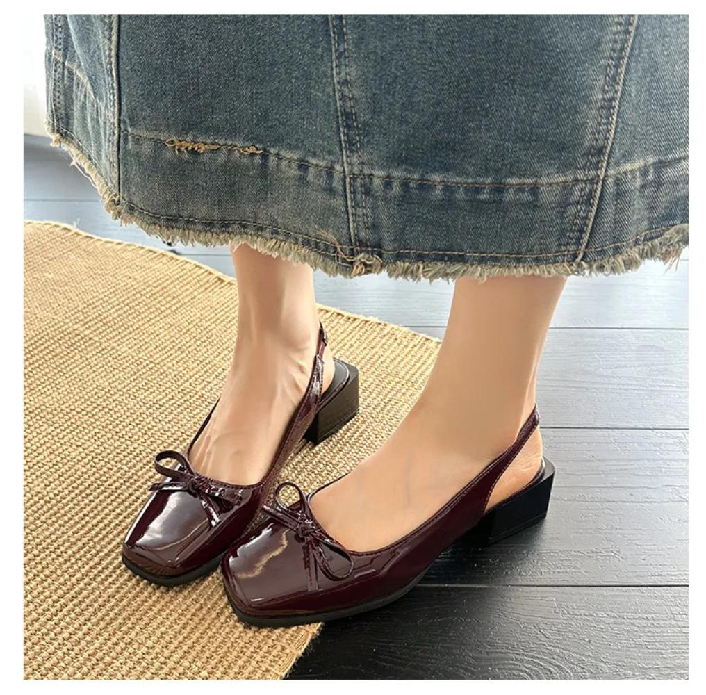 Sandals Women's 2025 New Style Toe Open-top Buckle High Heels with French Bow Comfortable Fashionable Shoes