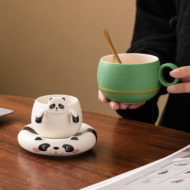 TLAKEHO Panda Ceramic Tea Infuser Mug with Saucer, 200ml