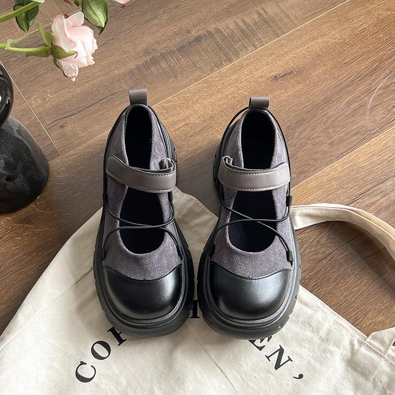 

Flat-bottomed Velcro Mary Jane women s shoes single shoes 2025 summer ugly cute sports sandals heightened thick-soled black new 40 серый