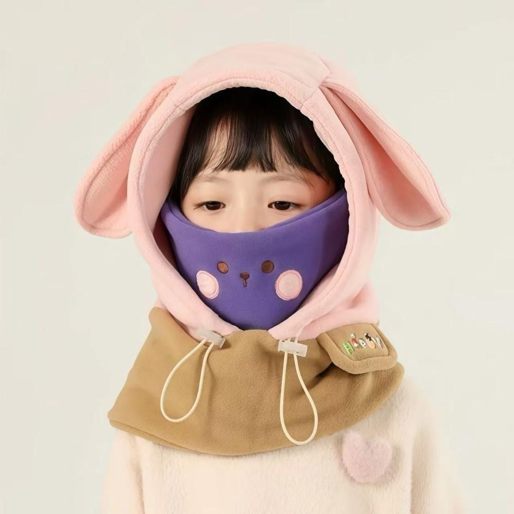 Windproof Kids Winter Fleece Hat Ear Flaps Pullover Beanie New Integrated Scarf Hat Boys Girls
