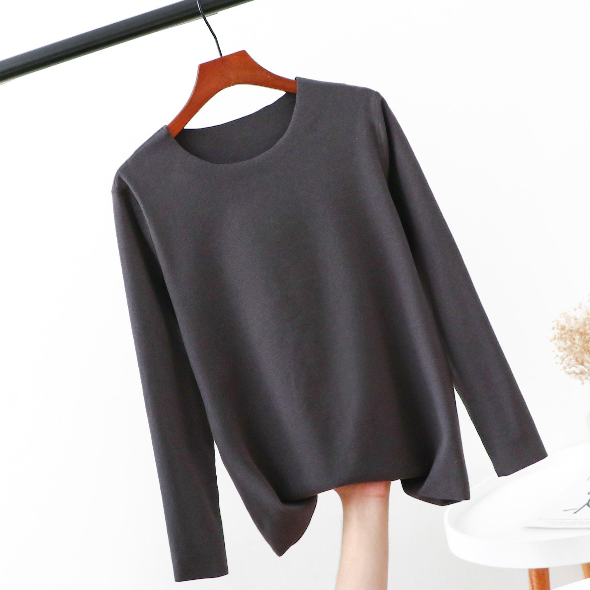 

Женский бесшовный бархатный термотоп больших размеров - круглый вырез, длинный рукав, осенняя одежда 5XL (190-220 lbs)