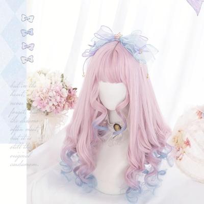 RyuuCos Lolita Wig Long Hair Curly Pink Wig Sakura Gradient Blue Cosplay Heat Resistant Disguise Costume Gift Event Halloween Christmas School