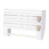 Space Saving 3 In 1 Film Organizer with Cutter for Aluminum Foil Plastic Wrap and Paper Towel Holder with Smooth Roll Dispensing